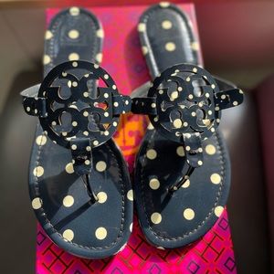 Tory Burch Navy Dot Miller Patent Sandal